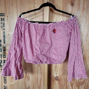 Forever 21 Red Checkered Off-Shoulder Blouse